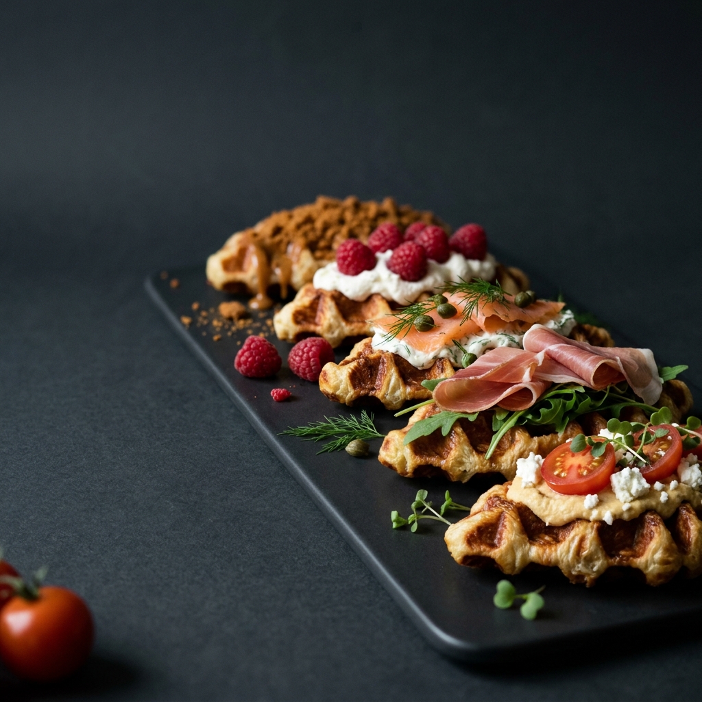 Platte mit herzhaften und süssen Croffles