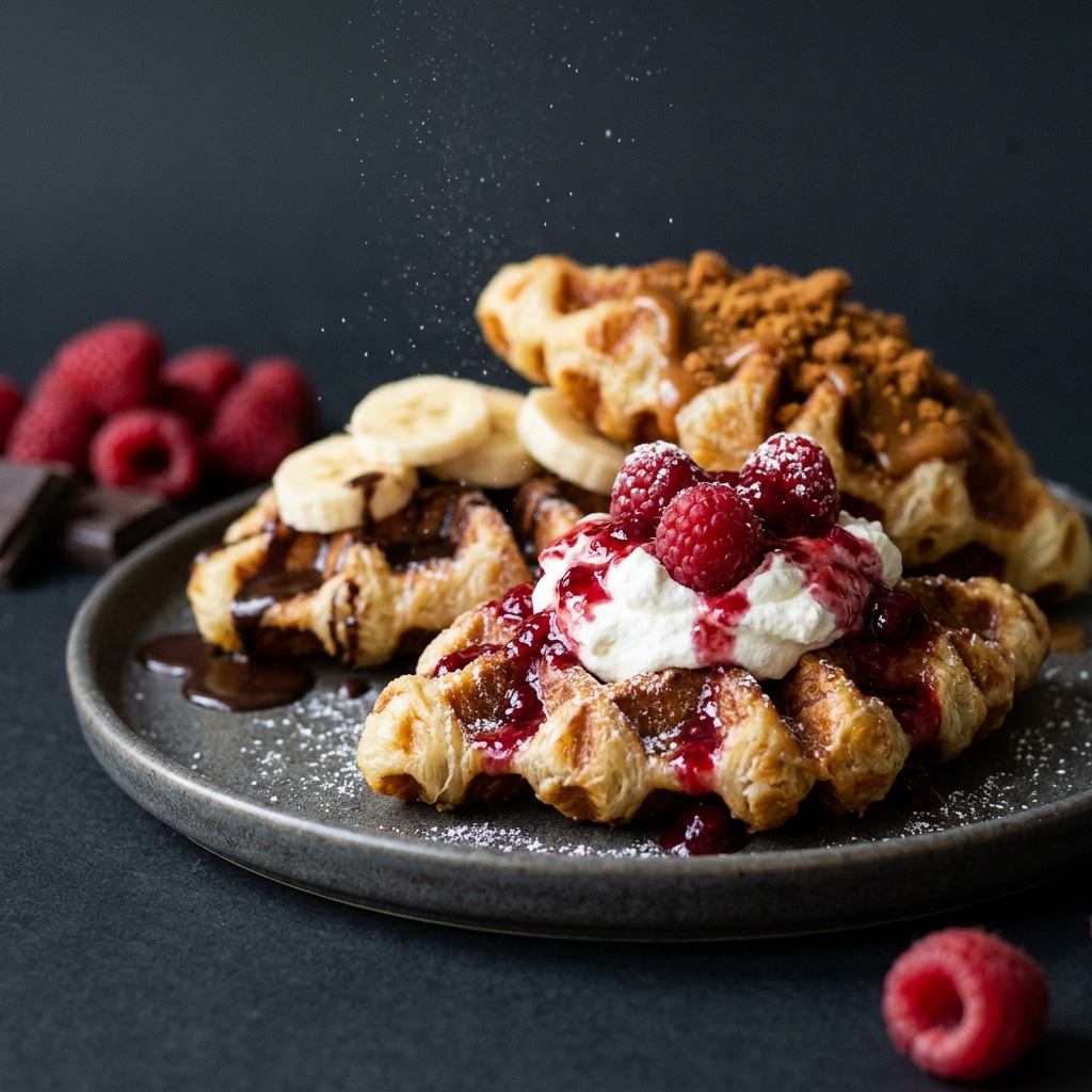 Süsse Croffles mit Himbeeren, Banane und Spekulatius